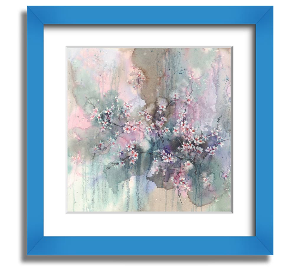 A vibrant abstract flower design in a square frame, showcasing multiple colors and artistic flair, ready to hang on a wall.