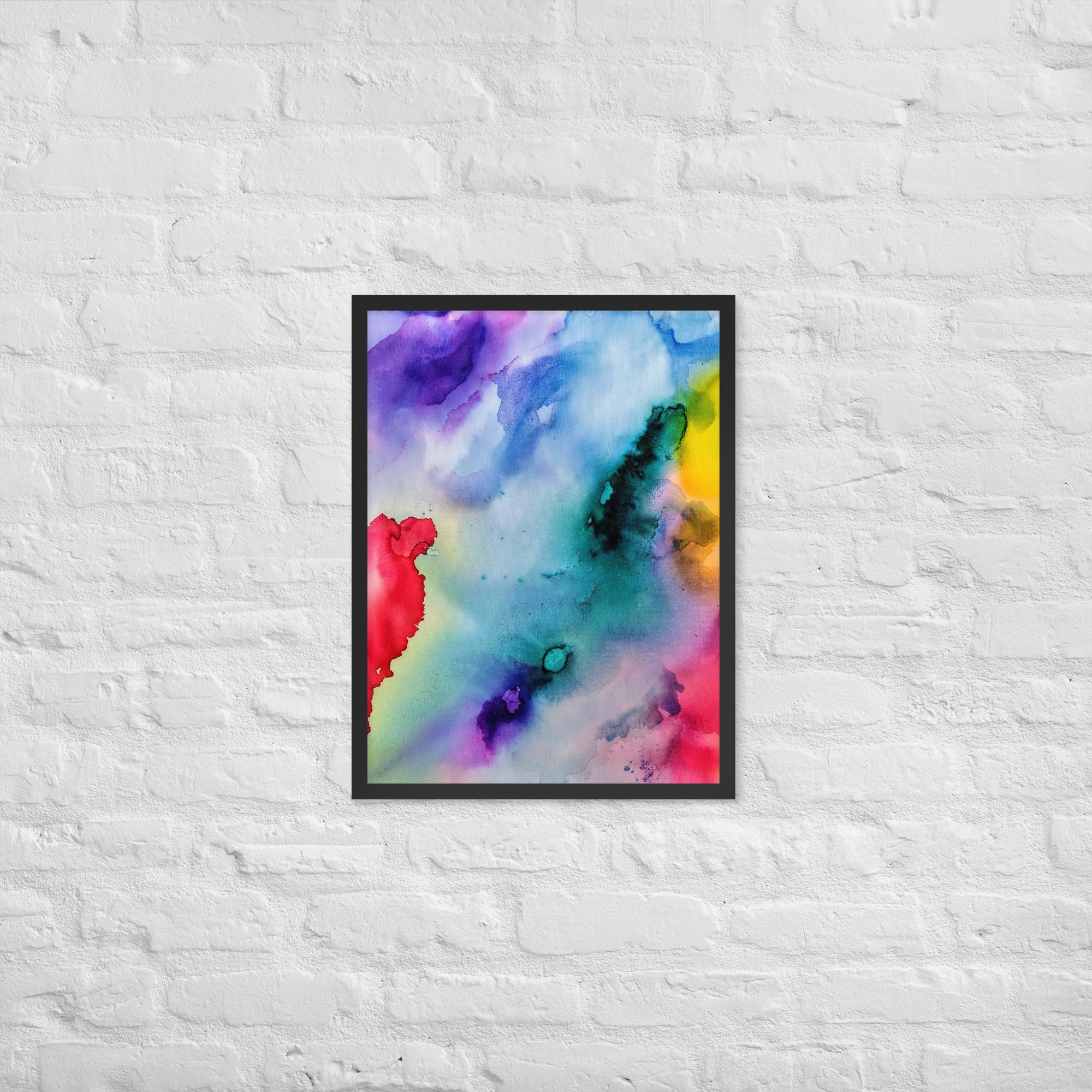 An elegant abstract framed poster featuring a modern design, displayed in a stylish matte black wooden frame, perfect for home decor.