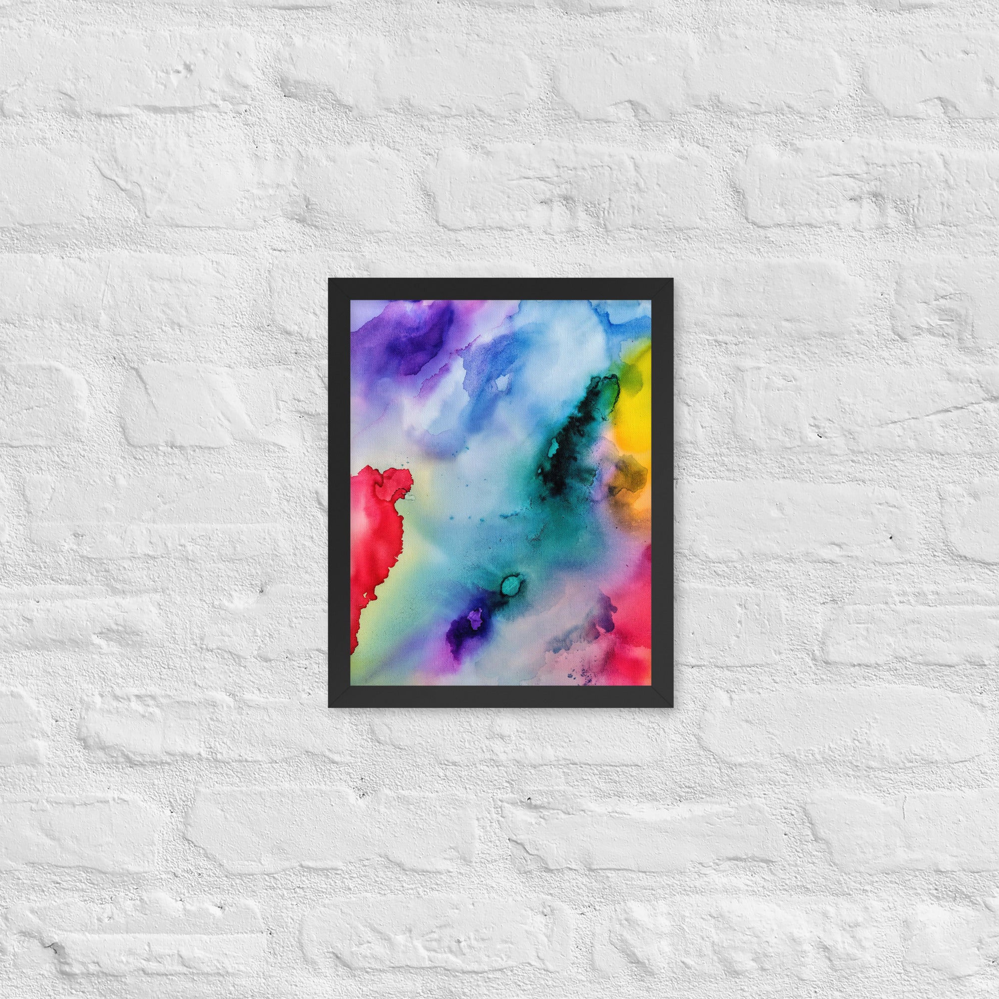 An elegant abstract framed poster featuring a modern design, displayed in a stylish matte black wooden frame, perfect for home decor.