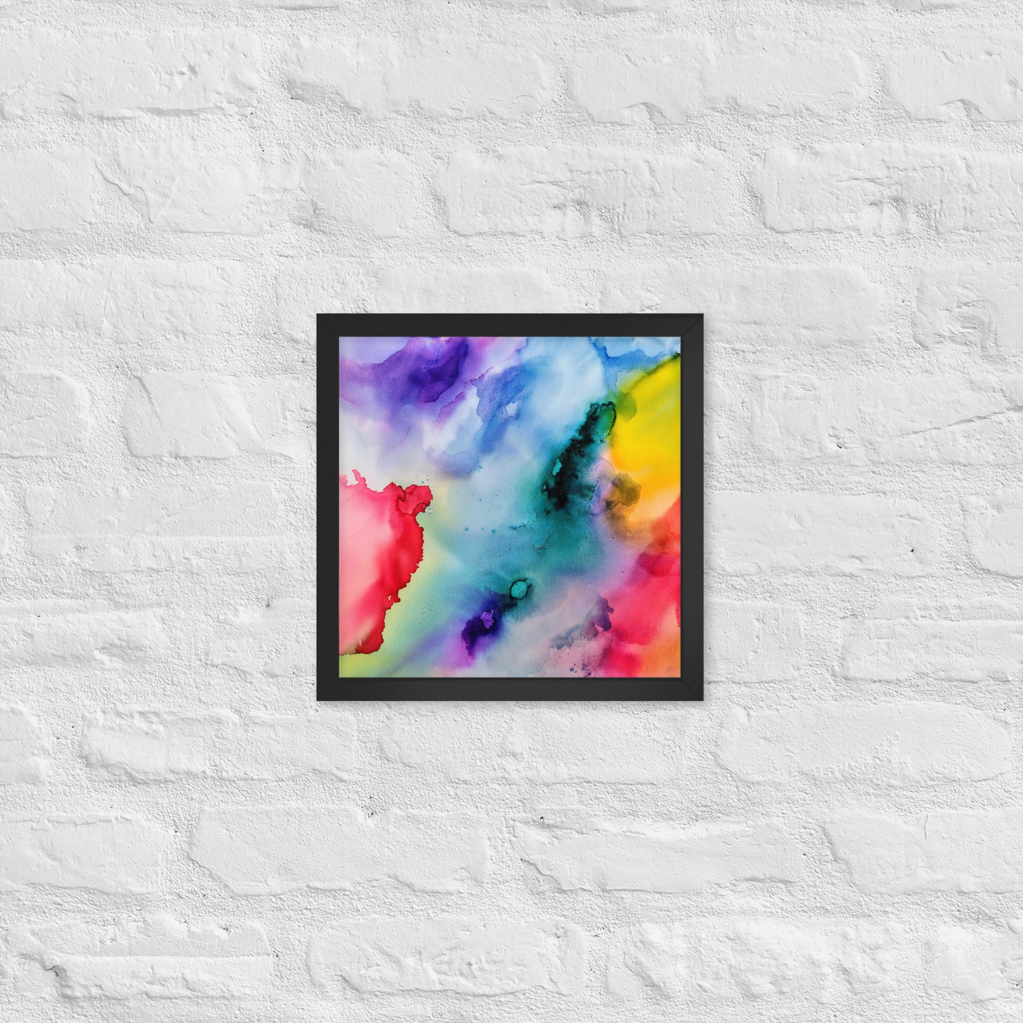 An elegant abstract framed poster featuring a modern design, displayed in a stylish matte black wooden frame, perfect for home decor.