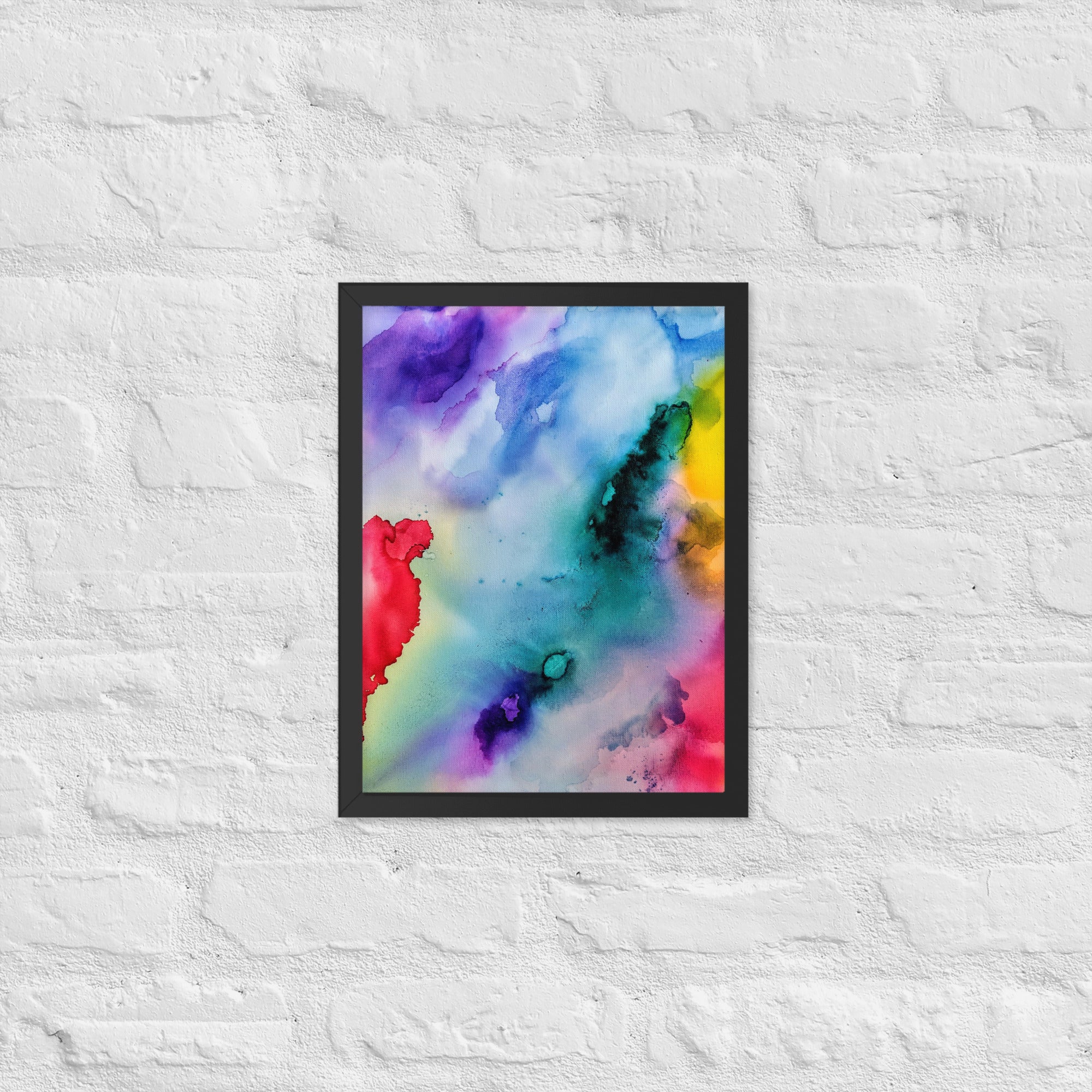 An elegant abstract framed poster featuring a modern design, displayed in a stylish matte black wooden frame, perfect for home decor.