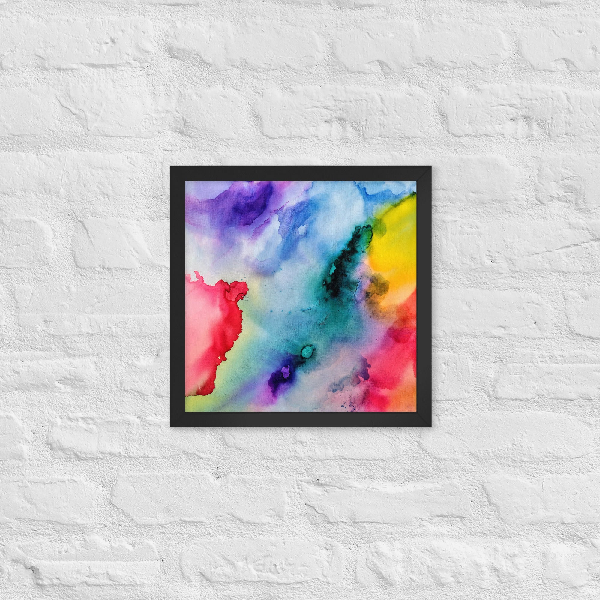 An elegant abstract framed poster featuring a modern design, displayed in a stylish matte black wooden frame, perfect for home decor.