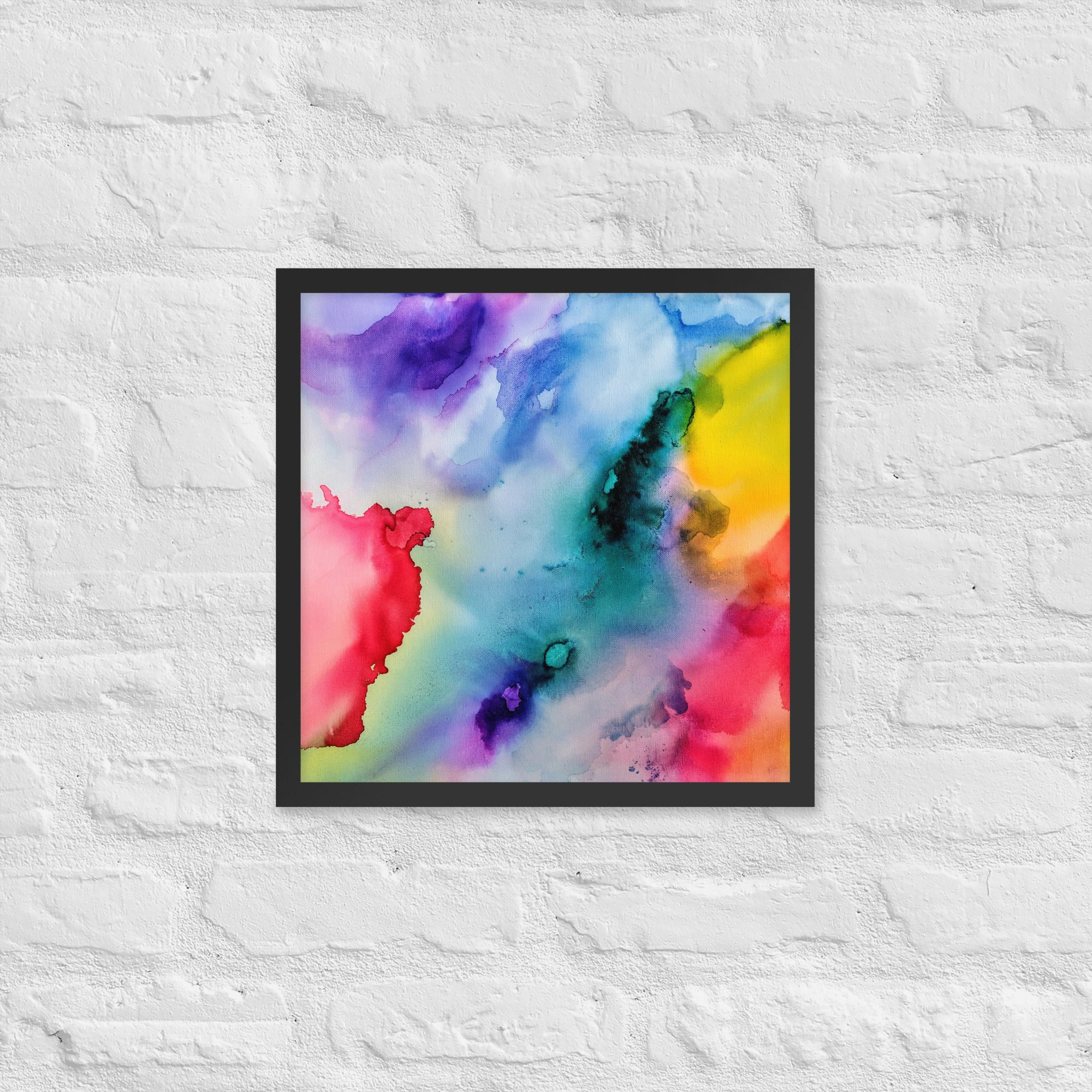 An elegant abstract framed poster featuring a modern design, displayed in a stylish matte black wooden frame, perfect for home decor.