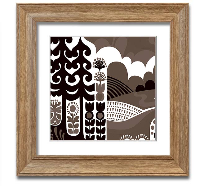 Abstract Hills Brown Square Framed Print with earthy tones, ready to hang, handmade in the UK.