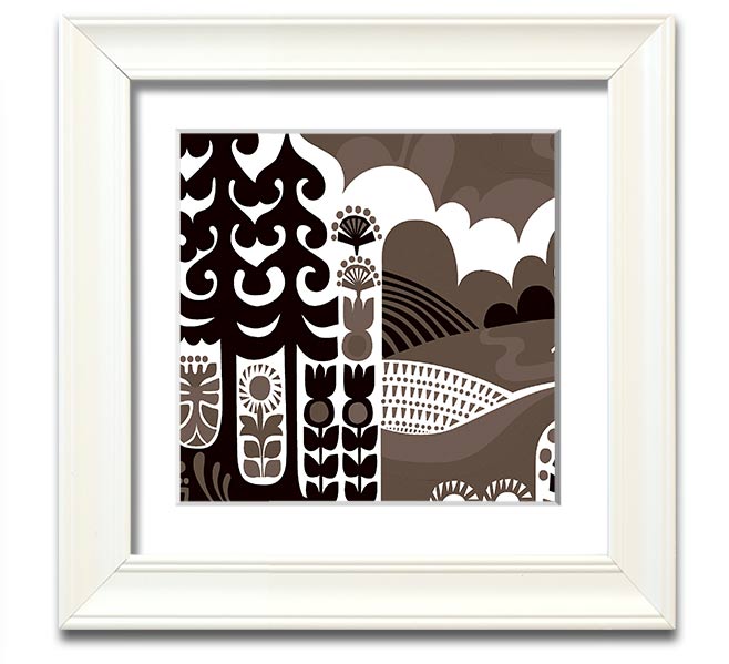 Abstract Hills Brown Square Framed Print with earthy tones, ready to hang, handmade in the UK.