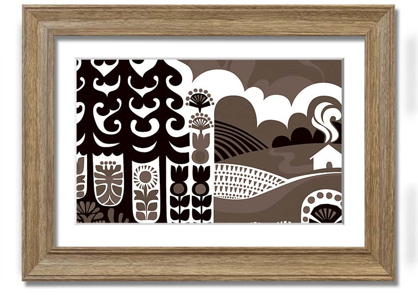 Abstract Hills Brown framed print with a unique design in warm brown tones, ready to hang.