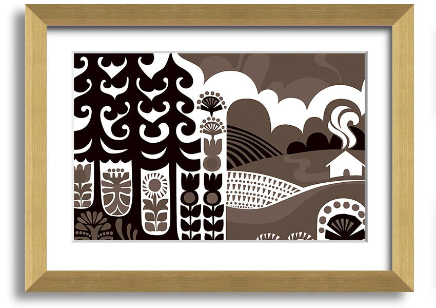 Abstract Hills Brown framed print with a unique design in warm brown tones, ready to hang.