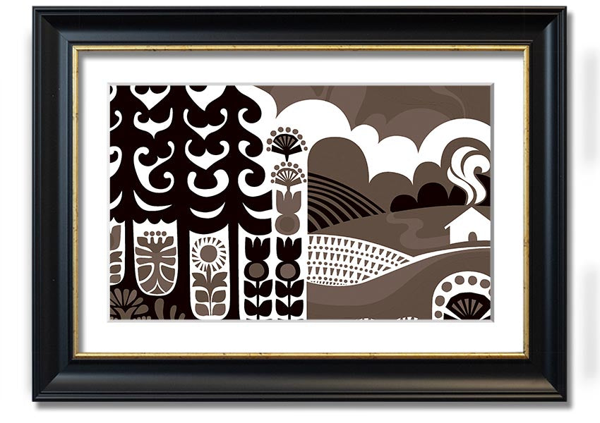 Abstract Hills Brown framed print with a unique design in warm brown tones, ready to hang.