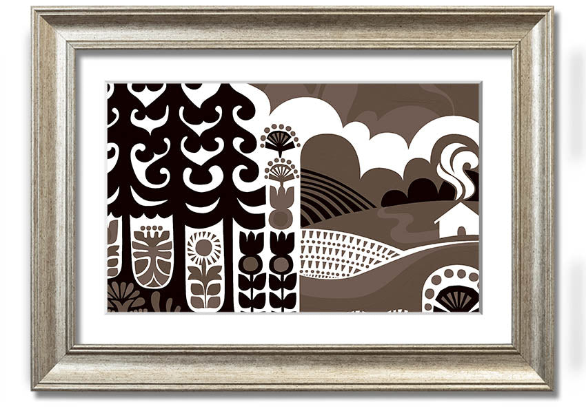 Abstract Hills Brown framed print with a unique design in warm brown tones, ready to hang.