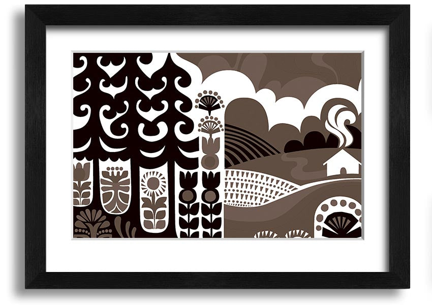 Abstract Hills Brown framed print with a unique design in warm brown tones, ready to hang.