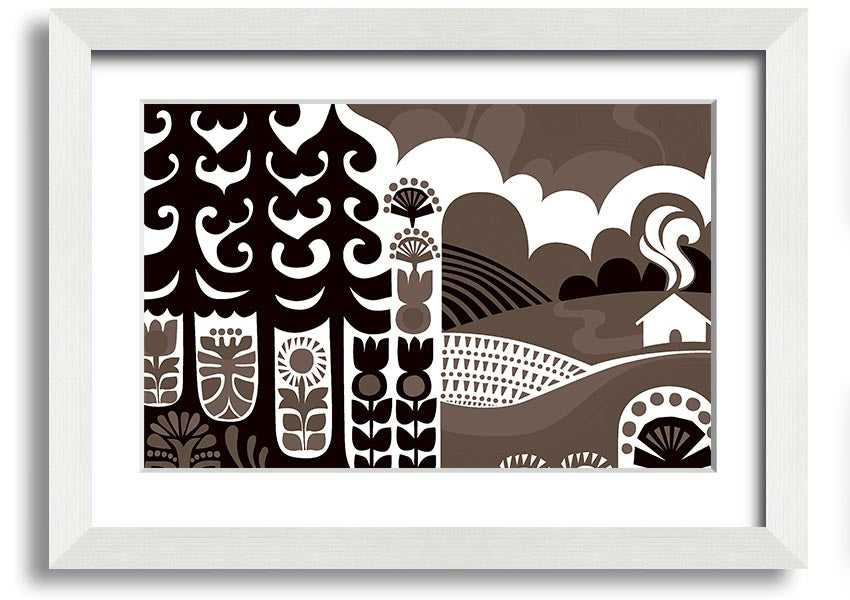 Abstract Hills Brown framed print with a unique design in warm brown tones, ready to hang.