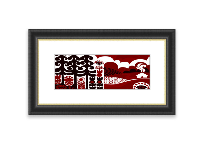 Abstract Hills Maroon framed print showcasing rich maroon tones and unique abstract design, ready to hang.