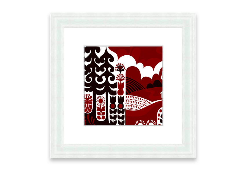 Abstract Hills Maroon framed print showcasing rich maroon tones and unique abstract design, ready to hang.