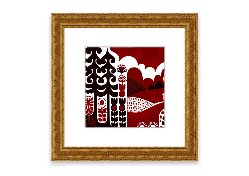 Abstract Hills Maroon framed print showcasing rich maroon tones and unique abstract design, ready to hang.