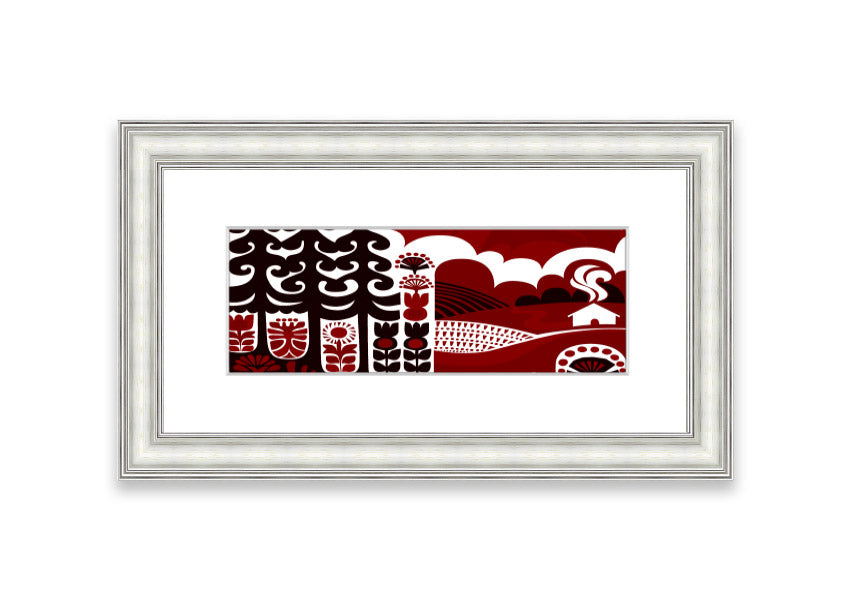 Abstract Hills Maroon framed print showcasing rich maroon tones and unique abstract design, ready to hang.