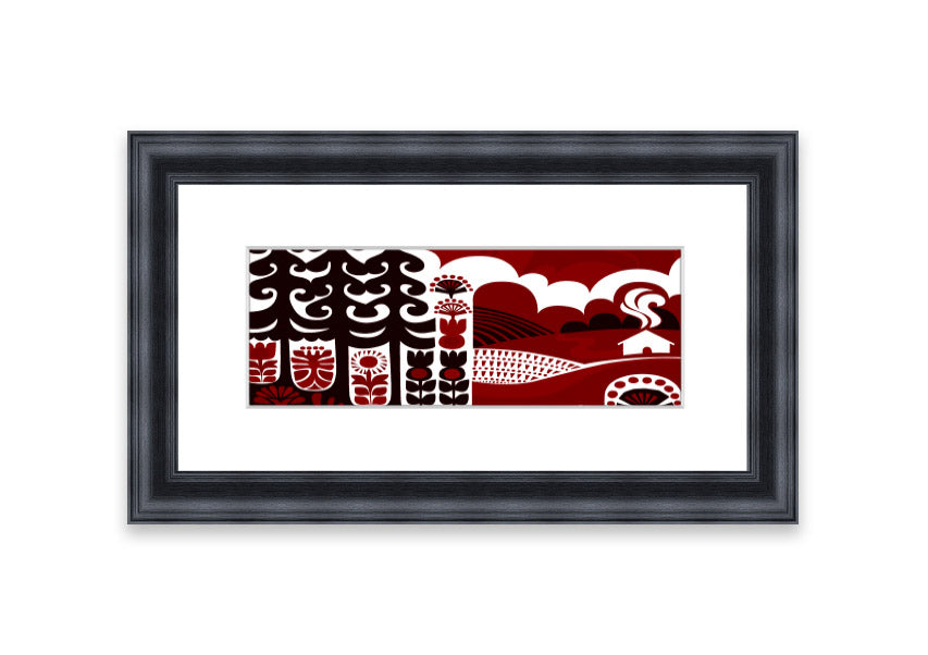 Abstract Hills Maroon framed print showcasing rich maroon tones and unique abstract design, ready to hang.