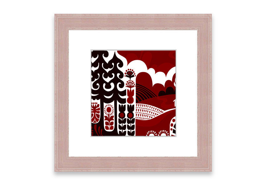 Abstract Hills Maroon framed print showcasing rich maroon tones and unique abstract design, ready to hang.