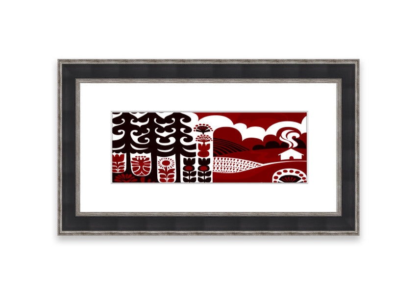 Abstract Hills Maroon framed print showcasing rich maroon tones and unique abstract design, ready to hang.