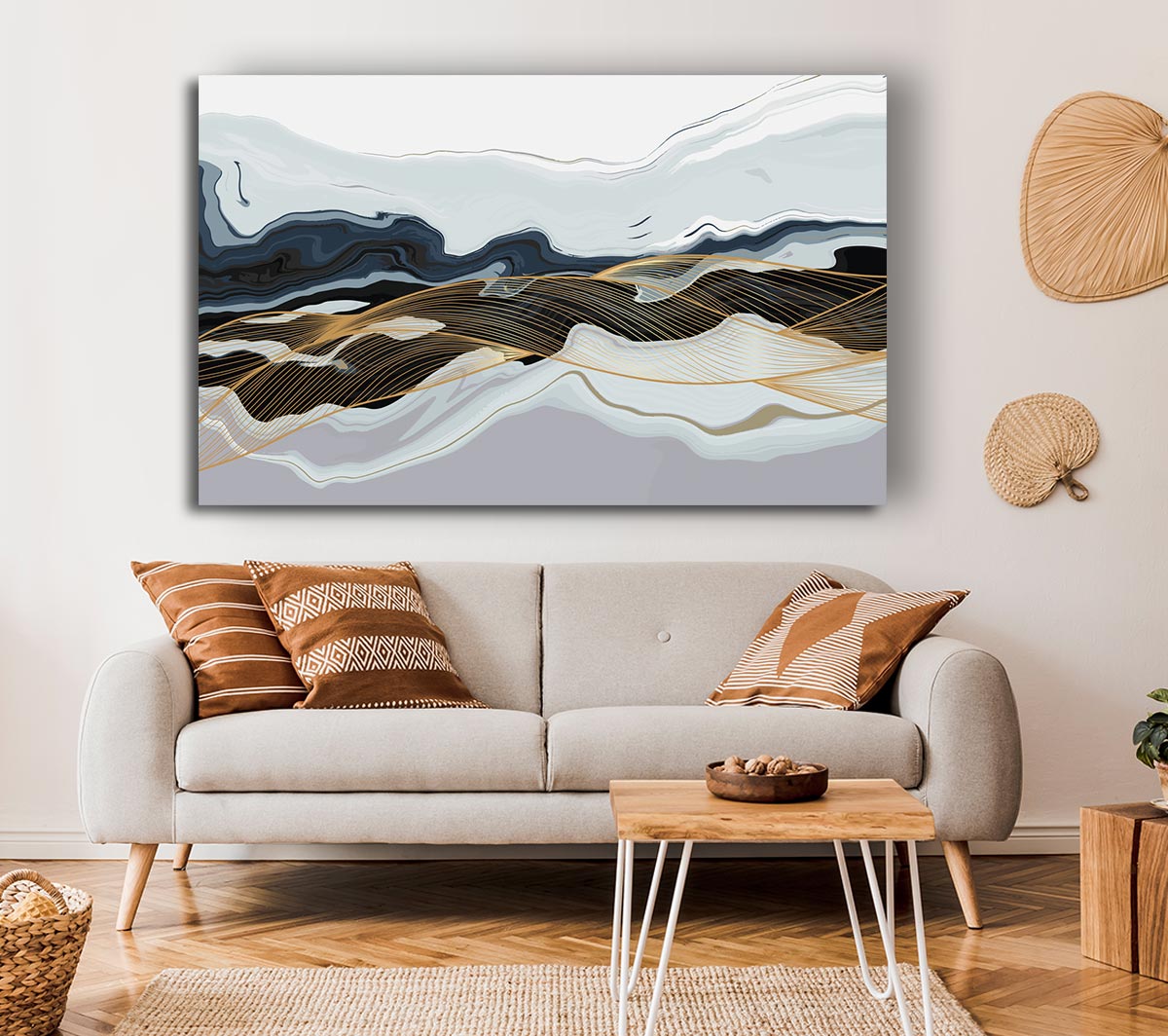 Abstract Layers Of Rock canvas art mounted on a 44mm box frame, showcasing vibrant colors and textures.