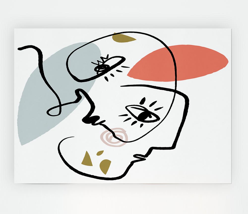 A high-quality canvas poster featuring abstract line drawings of faces, showcasing minimalist art style.