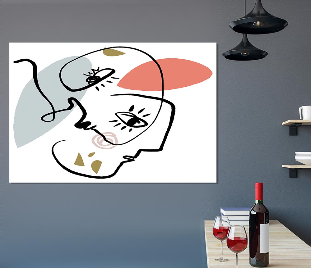 A high-quality canvas poster featuring abstract line drawings of faces, showcasing minimalist art style.