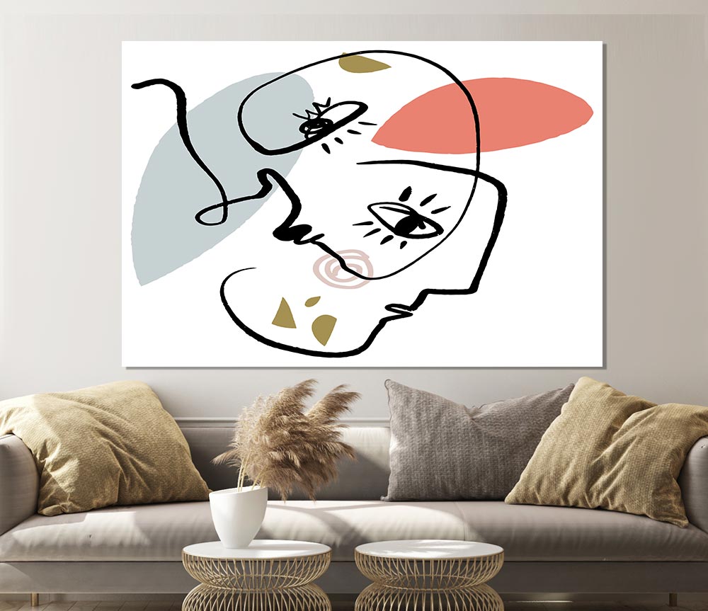 A high-quality canvas poster featuring abstract line drawings of faces, showcasing minimalist art style.