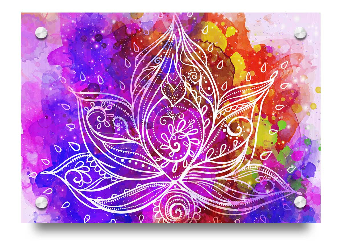 Abstract Lotus Leaves acrylic print showcasing vibrant colors on 5mm thick acrylic glass, ready to hang.