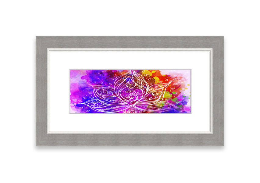 Framed print of abstract lotus leaves in various colors, elegantly displayed, ready to hang.