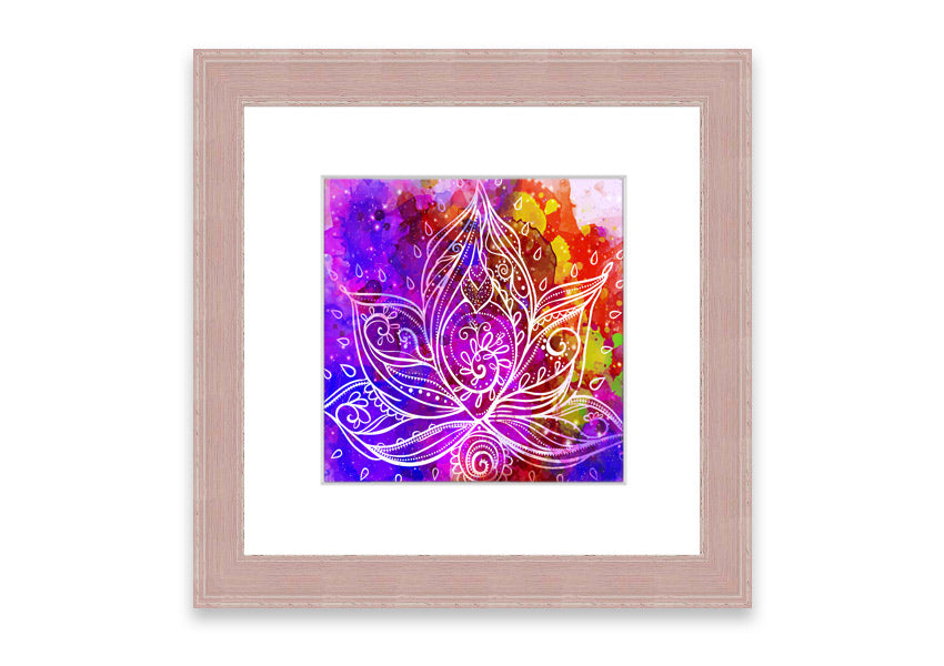 Framed print of abstract lotus leaves in various colors, elegantly displayed, ready to hang.