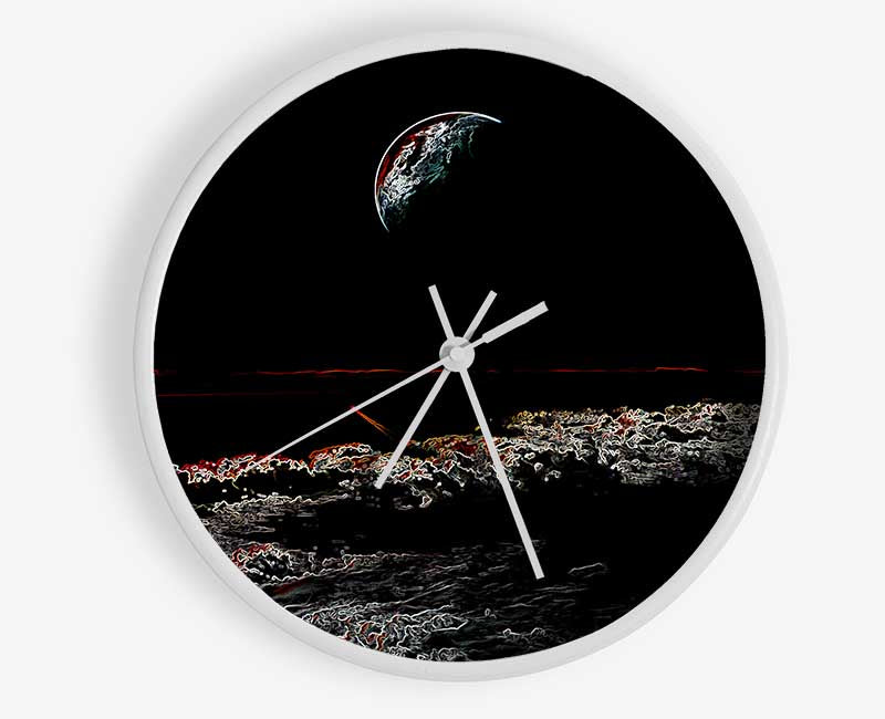 Abstract Moon clock made from natural bamboo with a round face and clear Plexiglas lens, available in black, white, and natural frame colors.