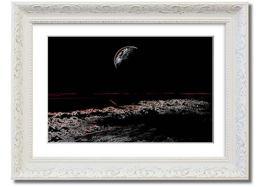 A beautifully framed Abstract Moon print showcasing a unique design, available in various frame colors.