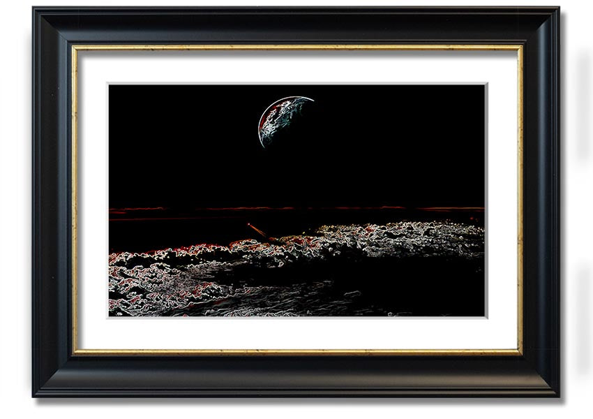 A beautifully framed Abstract Moon print showcasing a unique design, available in various frame colors.