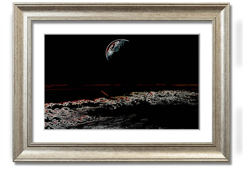 A beautifully framed Abstract Moon print showcasing a unique design, available in various frame colors.