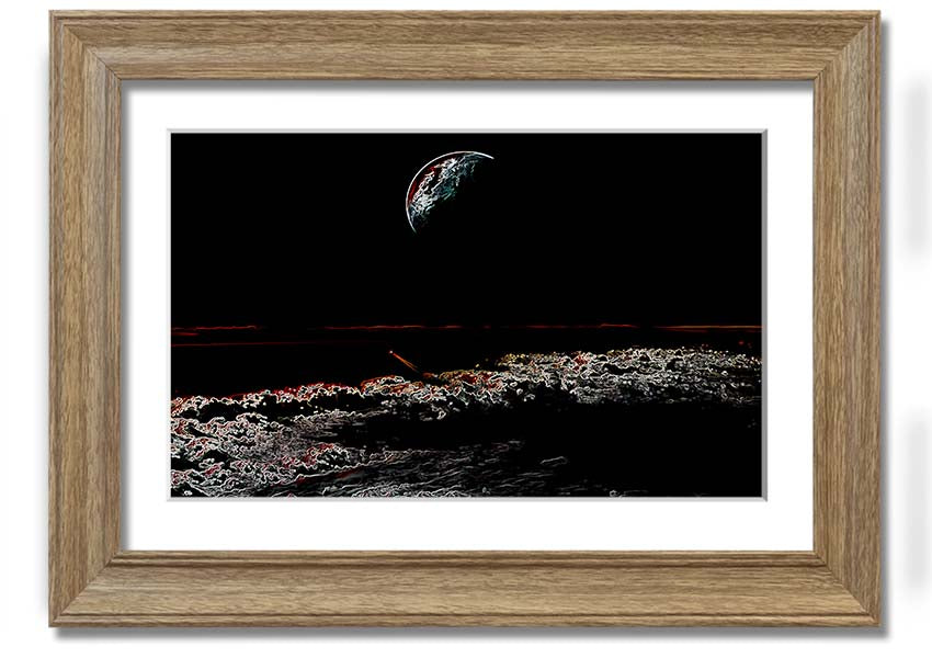 A beautifully framed Abstract Moon print showcasing a unique design, available in various frame colors.