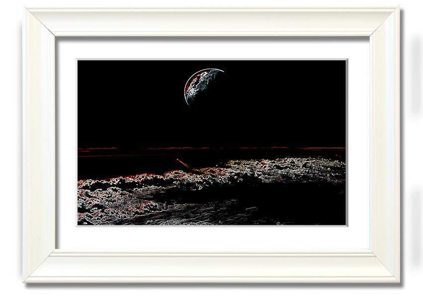 A beautifully framed Abstract Moon print showcasing a unique design, available in various frame colors.