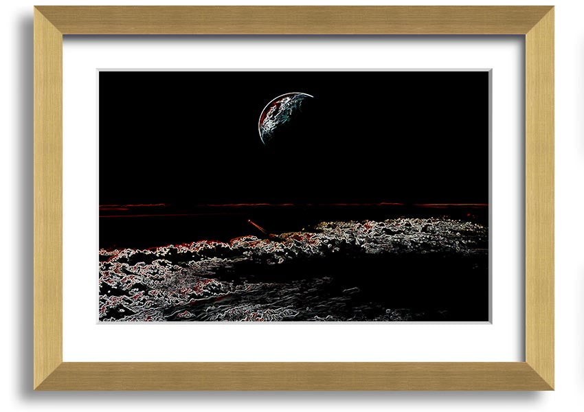 A beautifully framed Abstract Moon print showcasing a unique design, available in various frame colors.