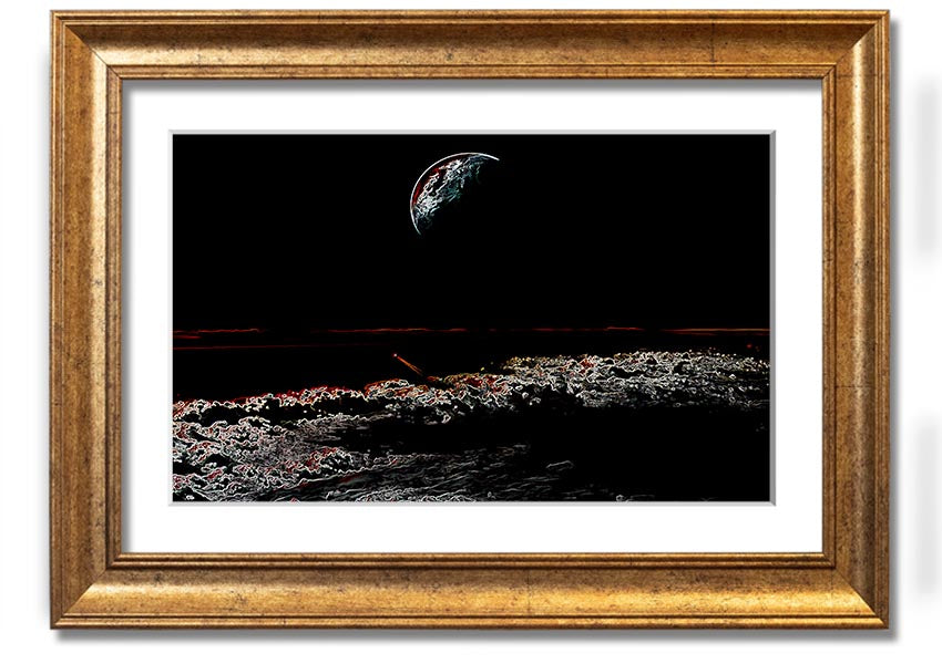 A beautifully framed Abstract Moon print showcasing a unique design, available in various frame colors.