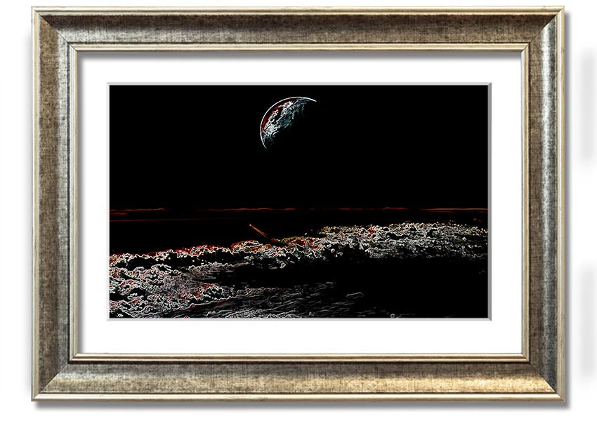 A beautifully framed Abstract Moon print showcasing a unique design, available in various frame colors.