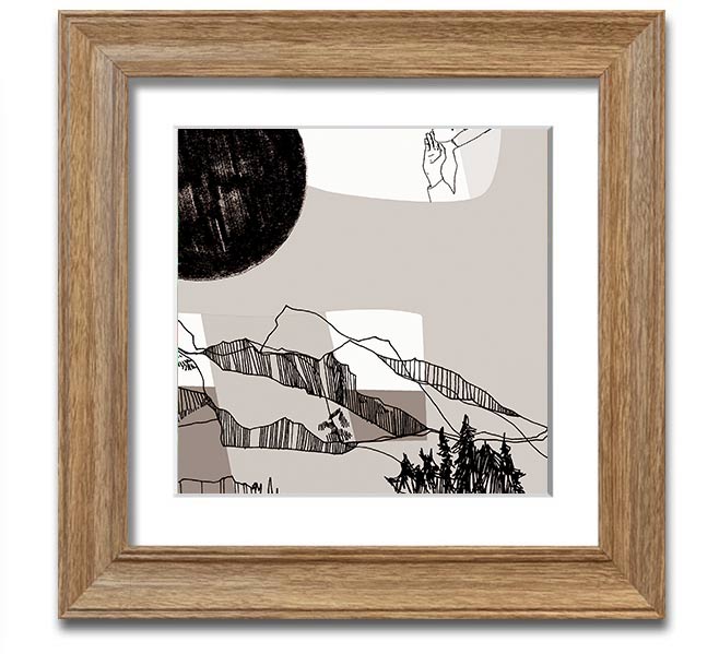 Abstract Mountain Beige Square Framed Print with a unique design in soft beige tones, ready to hang.