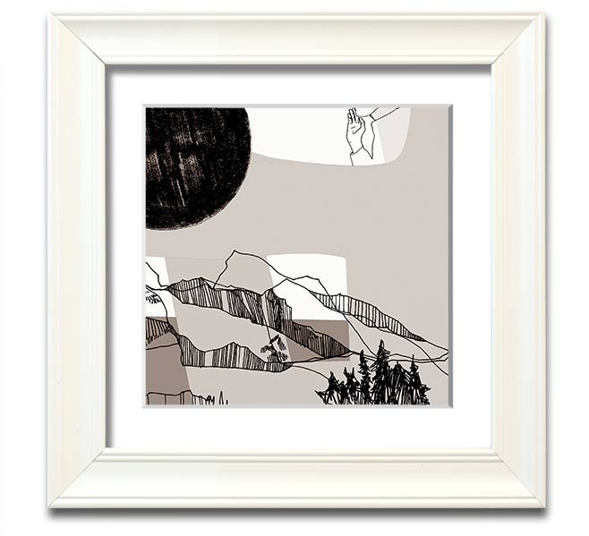 Abstract Mountain Beige Square Framed Print with a unique design in soft beige tones, ready to hang.