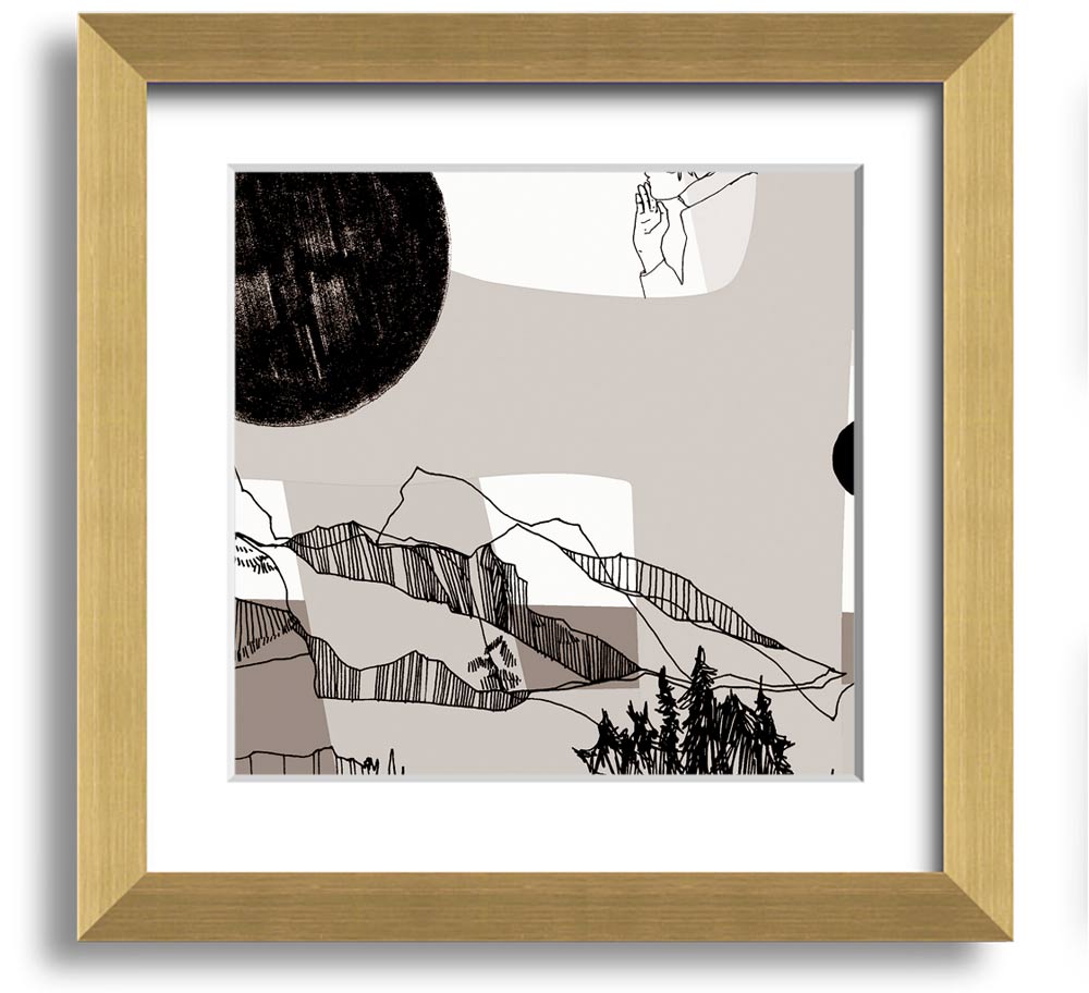 Abstract Mountain Beige Square Framed Print with a unique design in soft beige tones, ready to hang.