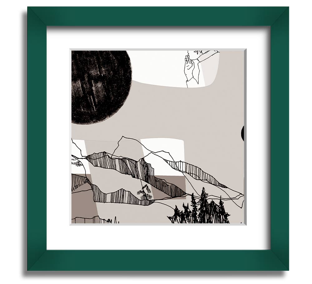 Abstract Mountain Beige Square Framed Print with a unique design in soft beige tones, ready to hang.