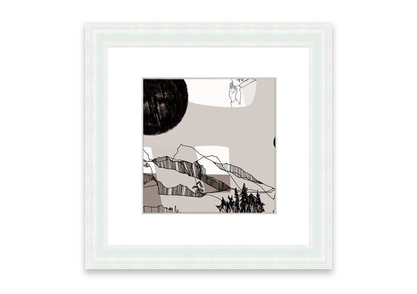 Abstract Mountain Beige framed print showcasing serene mountain landscape in beige tones, elegantly framed and ready to hang.