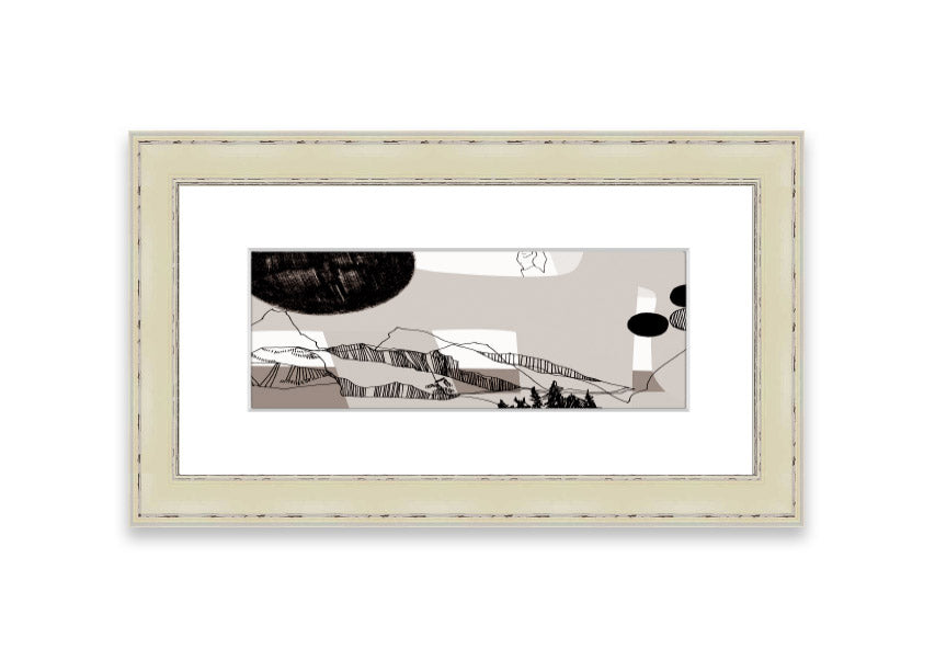 Abstract Mountain Beige framed print showcasing serene mountain landscape in beige tones, elegantly framed and ready to hang.