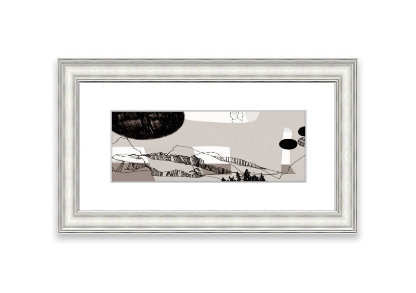 Abstract Mountain Beige framed print showcasing serene mountain landscape in beige tones, elegantly framed and ready to hang.