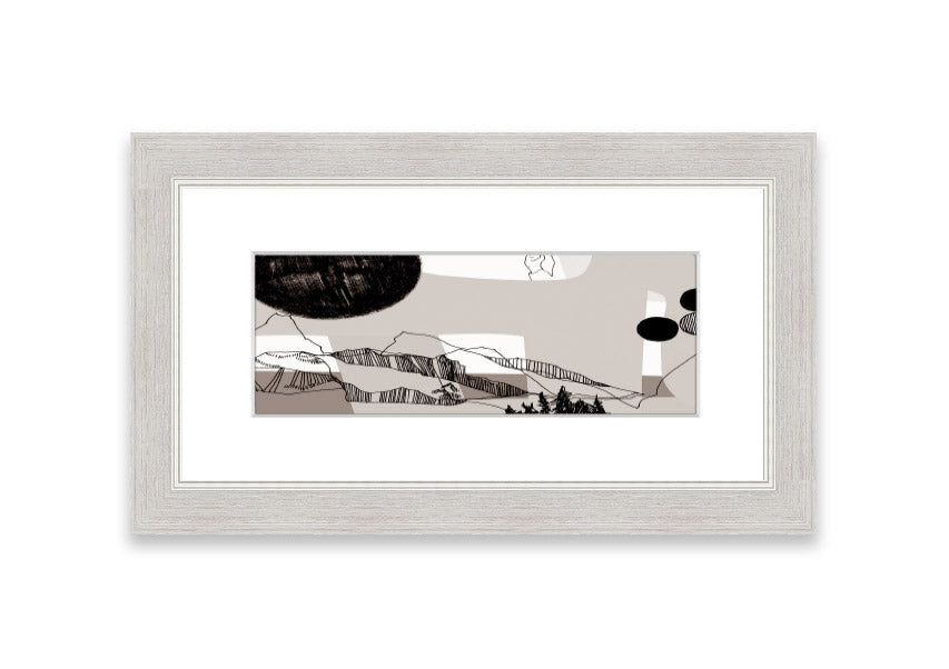 Abstract Mountain Beige framed print showcasing serene mountain landscape in beige tones, elegantly framed and ready to hang.