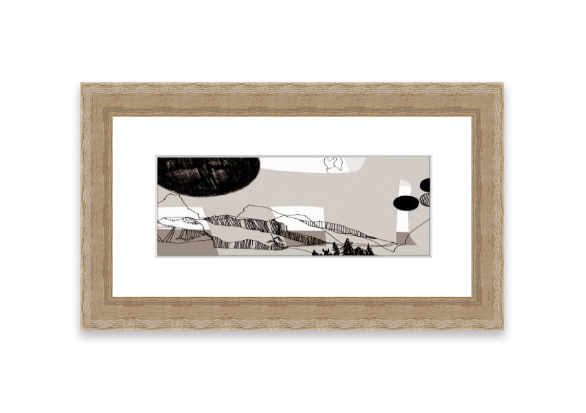 Abstract Mountain Beige framed print showcasing serene mountain landscape in beige tones, elegantly framed and ready to hang.