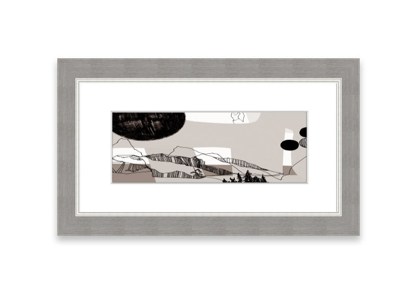 Abstract Mountain Beige framed print showcasing serene mountain landscape in beige tones, elegantly framed and ready to hang.