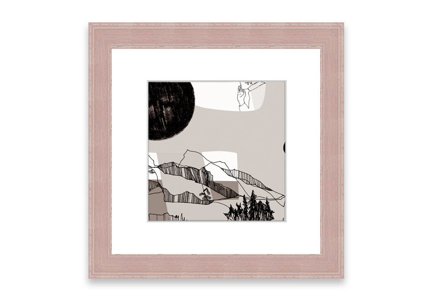 Abstract Mountain Beige framed print showcasing serene mountain landscape in beige tones, elegantly framed and ready to hang.