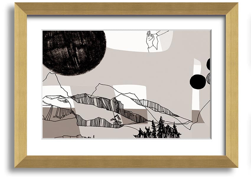 Abstract Mountain Beige framed print with a neutral beige palette, showcasing abstract mountain designs, ready to hang.